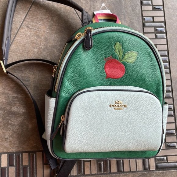 Coach Bags Coach Radish Leather Mini Court Backpack Green Light